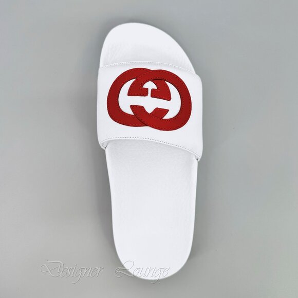 NEW GUCCI Women's Interlocking GG White Leather Slides Flip Flops EU 38 US 8 - Picture 8 of 13
